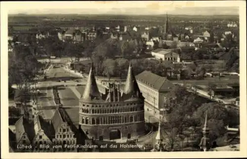 Ak Hansestadt Lübeck, Petri-Kirchturm, Holstentor