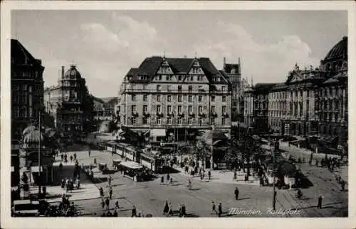 Ak München, Karlsplatz, Straßenbahnen