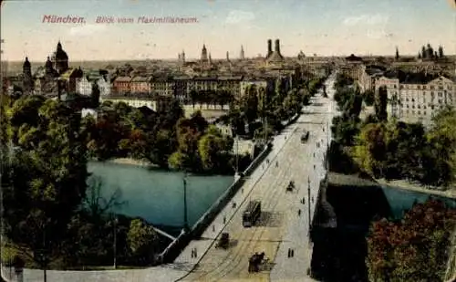 Ak München, Blick vom Maximilianeum, Straßenbahnen