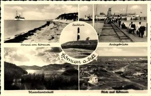 Ak Hörnum auf Sylt Nordfriesland, Strand, Leuchtturm, Anlegebrücke, Dünenlandschaft