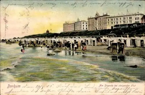 Ak Insel Borkum Ostfriesland, Strand, Flut