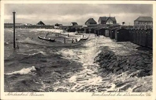 Ak Nordseebad Büsum, Familienbad bei stürmischer See