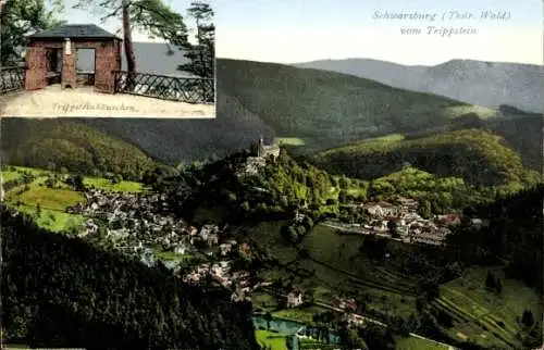 Ak Schwarzburg in Thüringen, Trippenhäuschen, Schwarzburg (Thür. Wald) vom Trippstein.