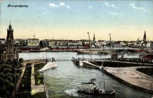 Ak Bremerhaven, Blick auf den Hafen