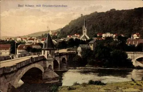 Ak Bad Kösen Naumburg an der Saale, Teilansicht, Brücke, Brückentürmchen