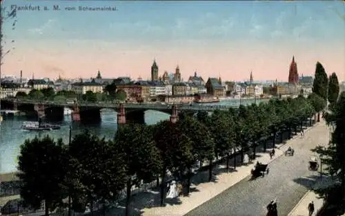 Ak Frankfurt am Main, Gesamtansicht vom Schaumainkai, Brücke