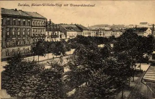 Ak Zwickau in Sachsen, Kaiser Wilhelm Platz mit Bismarckdenkmal