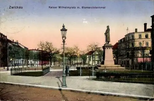 Ak Zwickau in Sachsen, Kaiser Wilhelm Platz mit Bismarckdenkmal