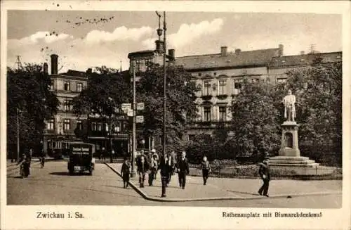 Ak Zwickau in Sachsen, Rathenauplatz, Bismarckdenkmal