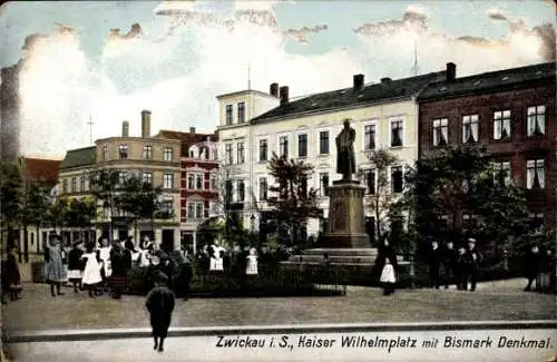 Ak Zwickau in Sachsen, Kaiser Wilhelm Platz mit Bismarckdenkmal