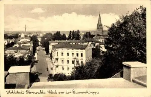 Ak Eberswalde in Brandenburg, Blick von der Bismarcktreppe, Kirche