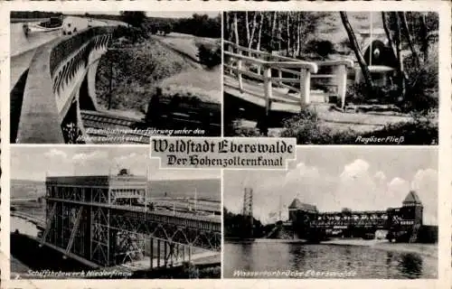 Ak Eberswalde im Kreis Barnim, Hohenzollernkanal, Eisenbahnunterführung, Schiffshebewerk Niederfinow