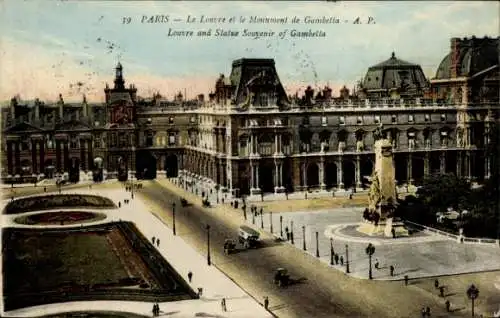 Ak Paris I, Louvre, Monument de Gambetta