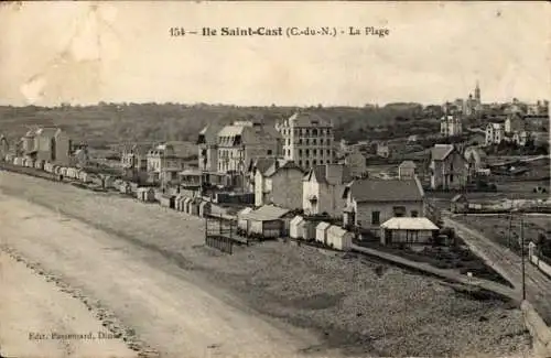 Ak Saint Cast le Guildo Côtes-d’Armor, Strand und Stadt