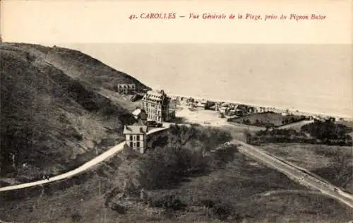 Ak Carolles Plage Jullouville Manche, Gesamtansicht des Strandes