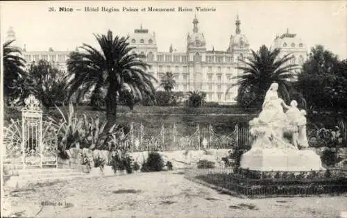 Ak Nizza Nizza Alpes Maritimes, Hotel Regina Palace, Queen Victoria Monument