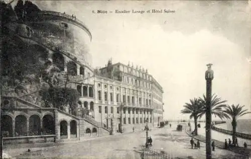 Ak Nizza Nizza Alpes Maritimes, Escalier Lesage, Hotel Suisse