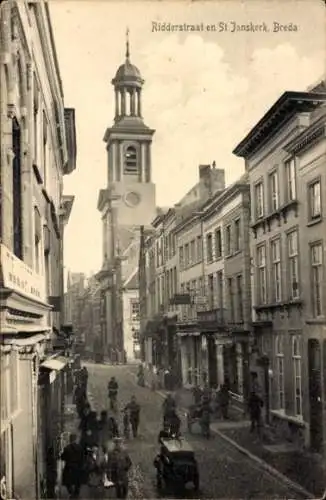 Ak Breda Nordbrabant Niederlande, Ridderstraat en St. Janskerk