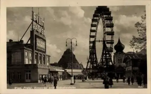 Ak Wien 2 Leopoldstadt, Prater, Riesenrad und Hochschaubahn, Filmpalast