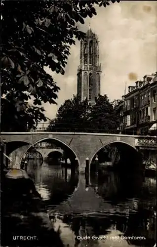 Ak Utrecht Niederlande, Alter Kanal mit Domturm