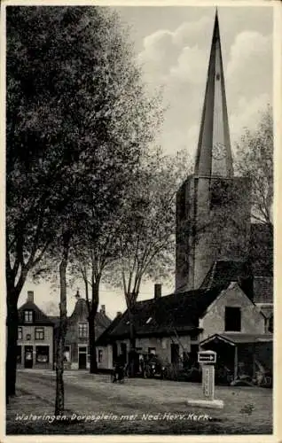 Ak Wateringen Südholland, Dorfplatz mit Kirche