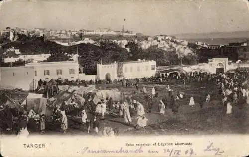 Ak Tanger Marokko, Blick auf die deutsche Gesandtschaft, Markt