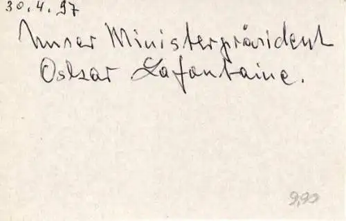 Autogramm Oskar Lafontaine, Ministerpräsident, Karikatur Rulle, Steuergespräche, Labyrinth