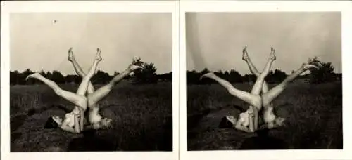 Stereo Foto: Gerhard Riebicke Erotik, Frauenakt, zwei Frauen, Turnfigur