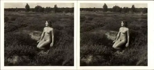 Stereo Foto: Gerhard Riebicke Erotik, sitzender Frauenakt in der Natur