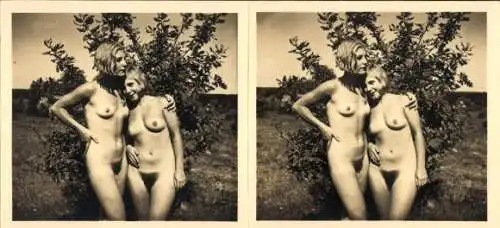 Stereo Foto: Gerhard Riebicke Erotik, Frauenakt, zwei Frauen in der Natur