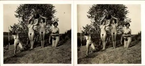 Stereo Foto: Gerhard Riebicke Erotik, Nackte Frauen, Frauenakt, Ball, Strand