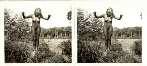 Stereo Foto: Gerhard Riebicke Erotik, Nackte Frau, Frauenakt, Gebüsch