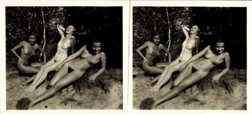 Stereo Foto: Gerhard Riebicke Erotik, Drei nackte Frauen, Frauenakt