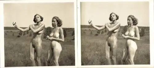 Stereo Foto: Gerhard Riebicke Erotik, Frauenakt, zwei Frauen in der Natur