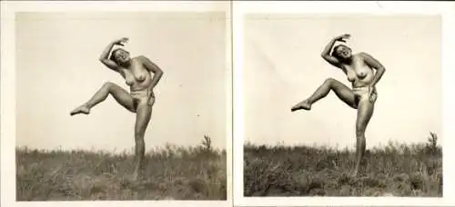 Stereo Foto: Gerhard Riebicke Erotik, Frauenakt, Pose auf einem Bein stehend