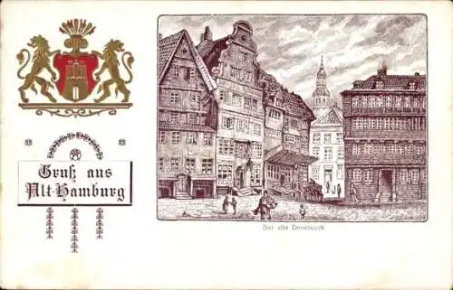 Präge Wappen Litho Hamburg Mitte Altstadt, Der alte Dornbusch, Geschäftshäuser