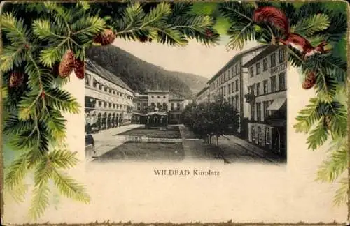 Präge Passepartout Ak Bad Wildbad im Schwarzwald, Kurplatz, Tannenzapfen