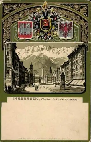 Präge Passepartout Litho Innsbruck in Tirol, Maria Theresien Straße, Wappen