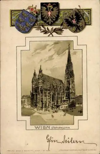 Präge Wappen Passepartout Litho Wien 1 Innere Stadt, Stephansdom