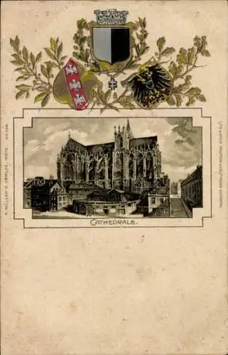 Präge Wappen Passepartout Litho Metz Moselle, Kathedrale