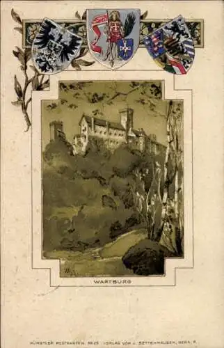 Präge Wappen Künstler Litho Lutherstadt Eisenach in Thüringen, Wartburg