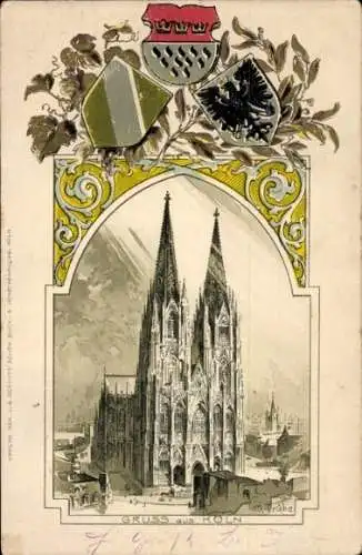 Präge Wappen Passepartout Künstler Litho Trübe, Maxim, Köln am Rhein, Kölner Dom