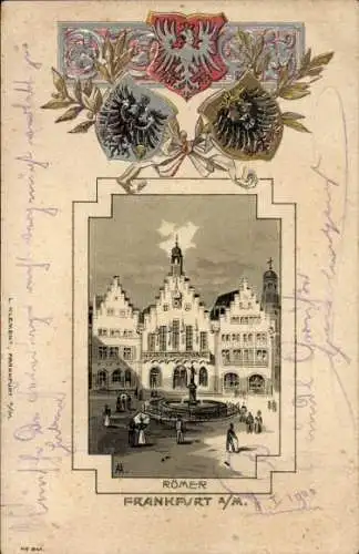 Präge Passepartout Litho Frankfurt am Main, Römer, Wappen