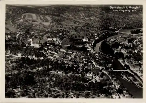 Ak Gernsbach im Murgtal Schwarzwald, Fliegeraufnahme