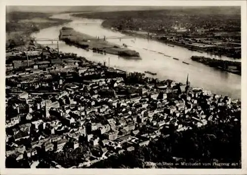 Ak Biebrich am Rhein Wiesbaden, Fliegeraufnahme