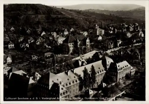 Ak Bensheim an der Bergstraße Hessen, Fliegeraufnahme, Aufbauschule Konflikt und Gymnasium