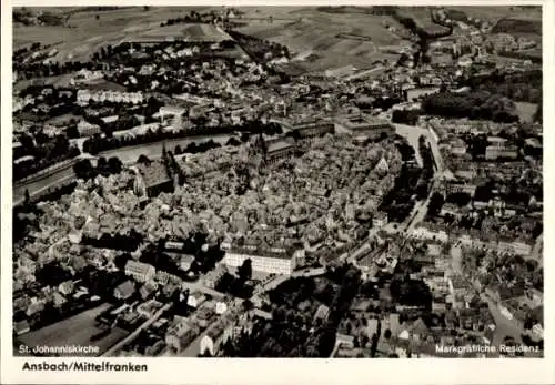 Ak Ansbach in Mittelfranken Bayern, St. Johanniskirche, Ansbach/Mittelfranken, Fliegeraufnahme