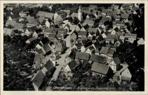 Ak Oberjettingen Jettingen, Fliegeraufnahme der Stadt, Kirche