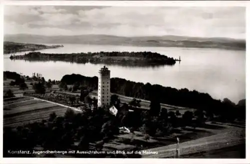 Ak Konstanz am Bodensee, Fliegeraufnahme, Jugendherberge, Aussichtsturm, Mainau