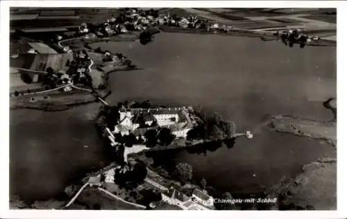 Ak Seeon Seebruck am Chiemsee Oberbayern, Fliegeraufnahme, Schloss